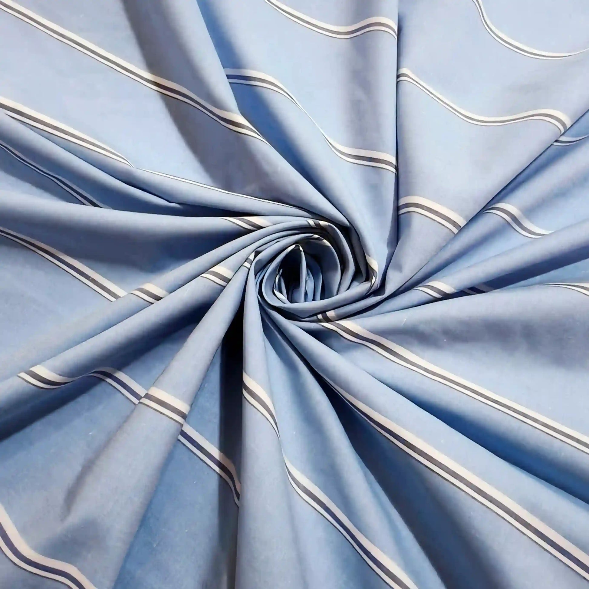 Sky blue stripe cotton fabric drape – pure cotton, 58 inch wide, for ethnic casual shirt – Gleemify