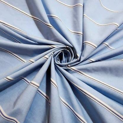 Sky blue stripe cotton fabric drape – pure cotton, 58 inch wide, for ethnic casual shirt – Gleemify