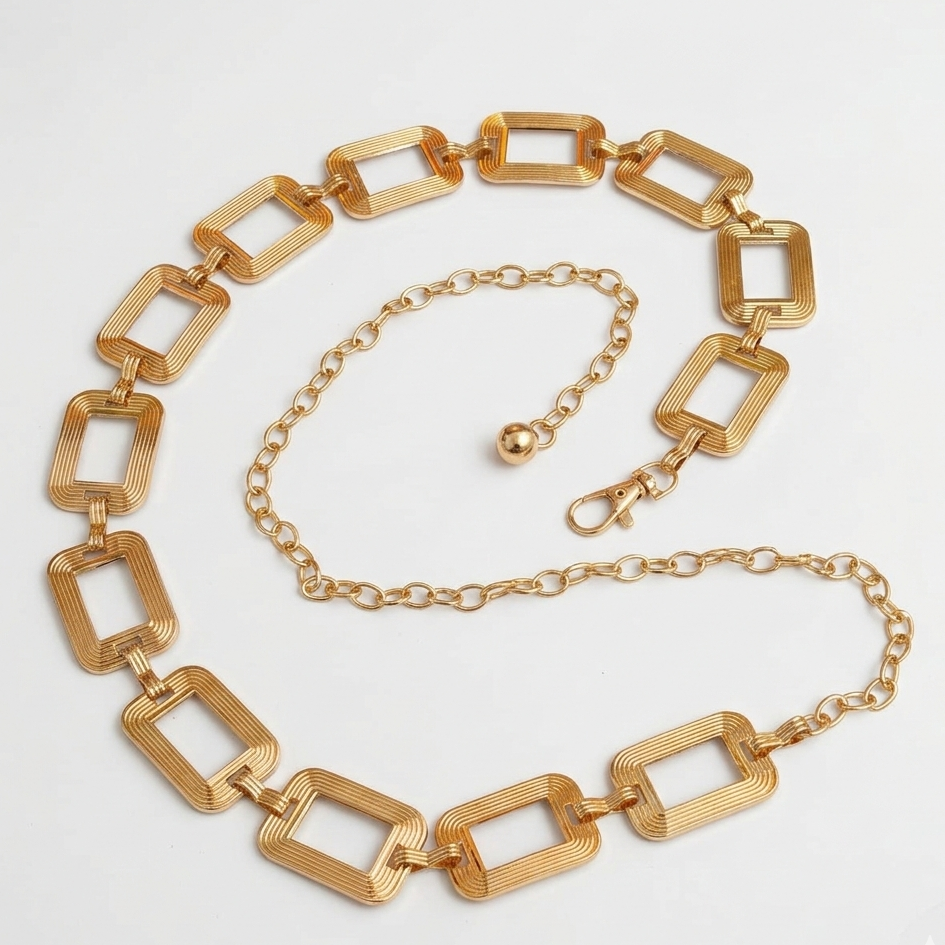 Gold plated geometric design kamarbandh waist chain belt, 47.8-inch for ethnic and festive women's wear – Gleemify