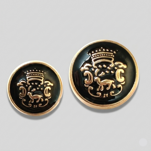 Black and gold royal horse emblem metal buttons in 18mm and 23mm, set of 8 for bandhgala and designer suits – Gleemify