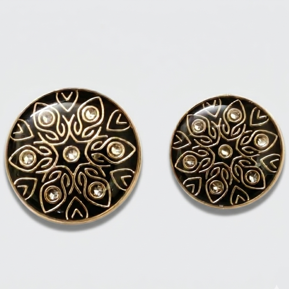Gold with black enamel floral crystal design metal buttons in 18mm and 23mm, set of 6, for suits and coats – Gleemify