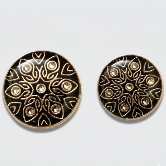 Gold with black enamel floral crystal design metal buttons in 18mm and 23mm, set of 6, for suits and coats – Gleemify
