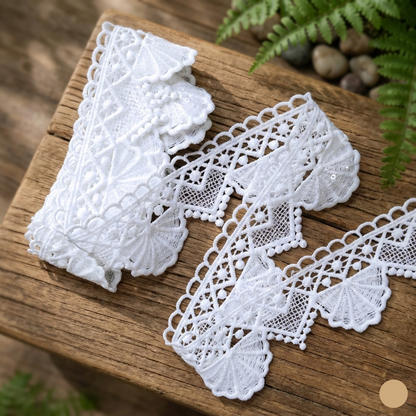 White sequin-embroidered floral lace trim, 2-inch wide dyeable polyester border for sarees and kurtis – Gleemify