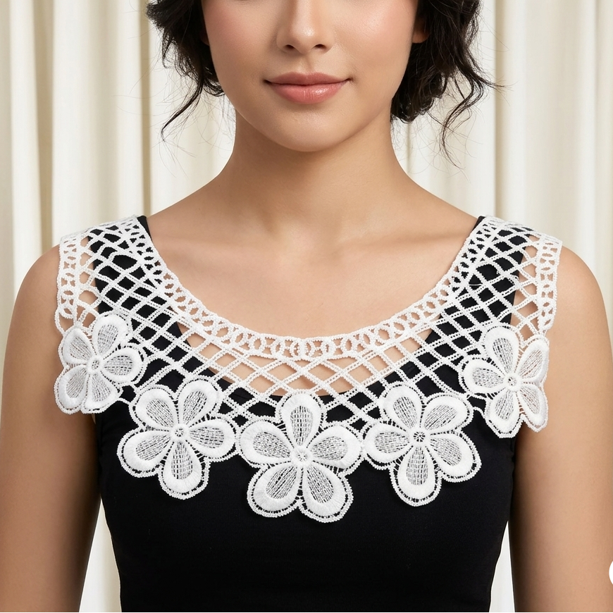 Dyeable embroidered floral neckline lace patch, 13 x 12 inch, for kurti, gown and ethnic dress embellishment – Gleemify