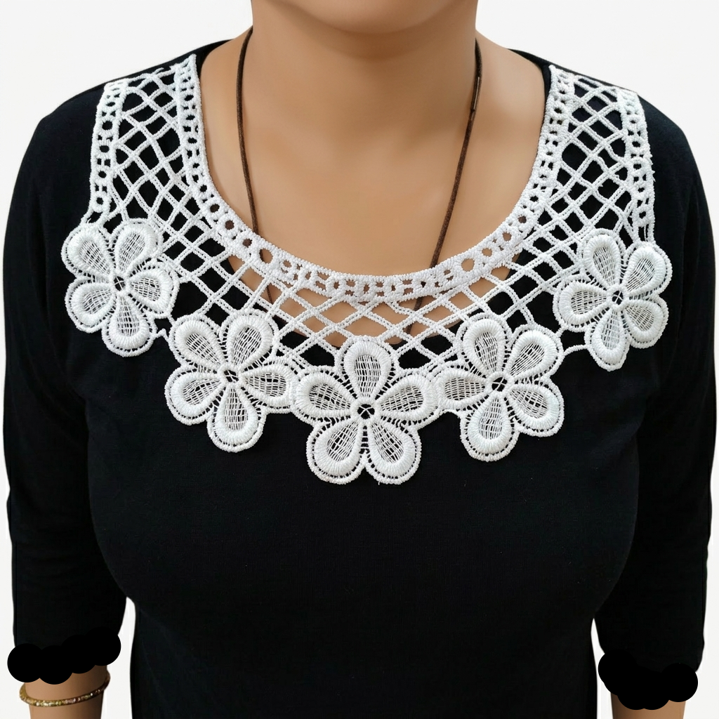 Dyeable neckline lace patch product view – embroidered, 13x12 inch, for kurti gown India – Gleemify