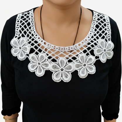 Dyeable neckline lace patch product view – embroidered, 13x12 inch, for kurti gown India – Gleemify