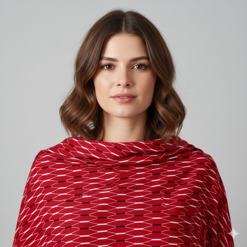 Red geometric cotton fabric product view – pure cotton, 58 inch wide, for dress kurti India – Gleemify