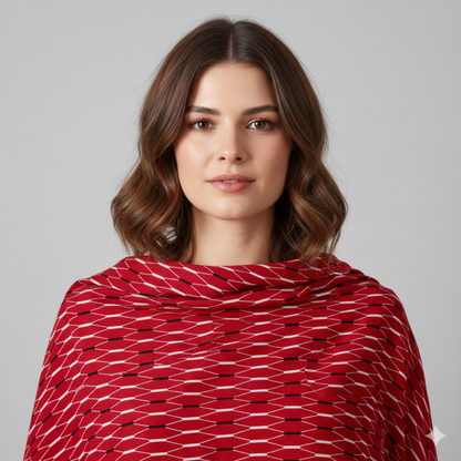 Red geometric cotton fabric product view – pure cotton, 58 inch wide, for dress kurti India – Gleemify