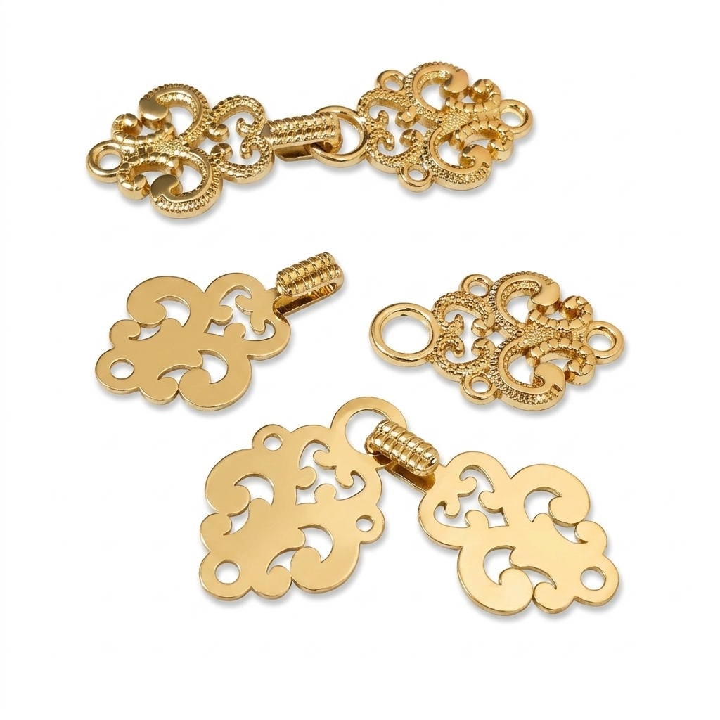 Gold frog button on sherwani fabric – metal hook, set of 4, for jodhpuri bandhgala suit – Gleemify