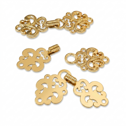 Gold frog button on sherwani fabric – metal hook, set of 4, for jodhpuri bandhgala suit – Gleemify