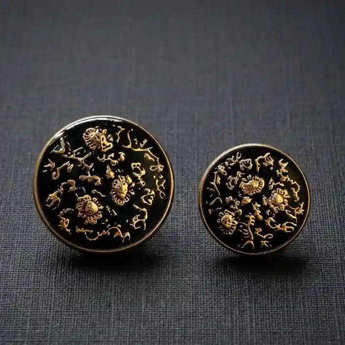 Black and gold floral design metal buttons in 21mm and 16mm, set of 12 for blazers, coats and formal suits – Gleemify