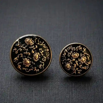 Black and gold floral design metal buttons in 21mm and 16mm, set of 12 for blazers, coats and formal suits – Gleemify