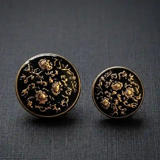 Black and gold floral design metal buttons in 21mm and 16mm, set of 12 for blazers, coats and formal suits – Gleemify