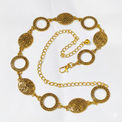 Gold plated traditional kamarbandh waist chain belt, 47-inch metal finish for ethnic and bridal wear – Gleemify