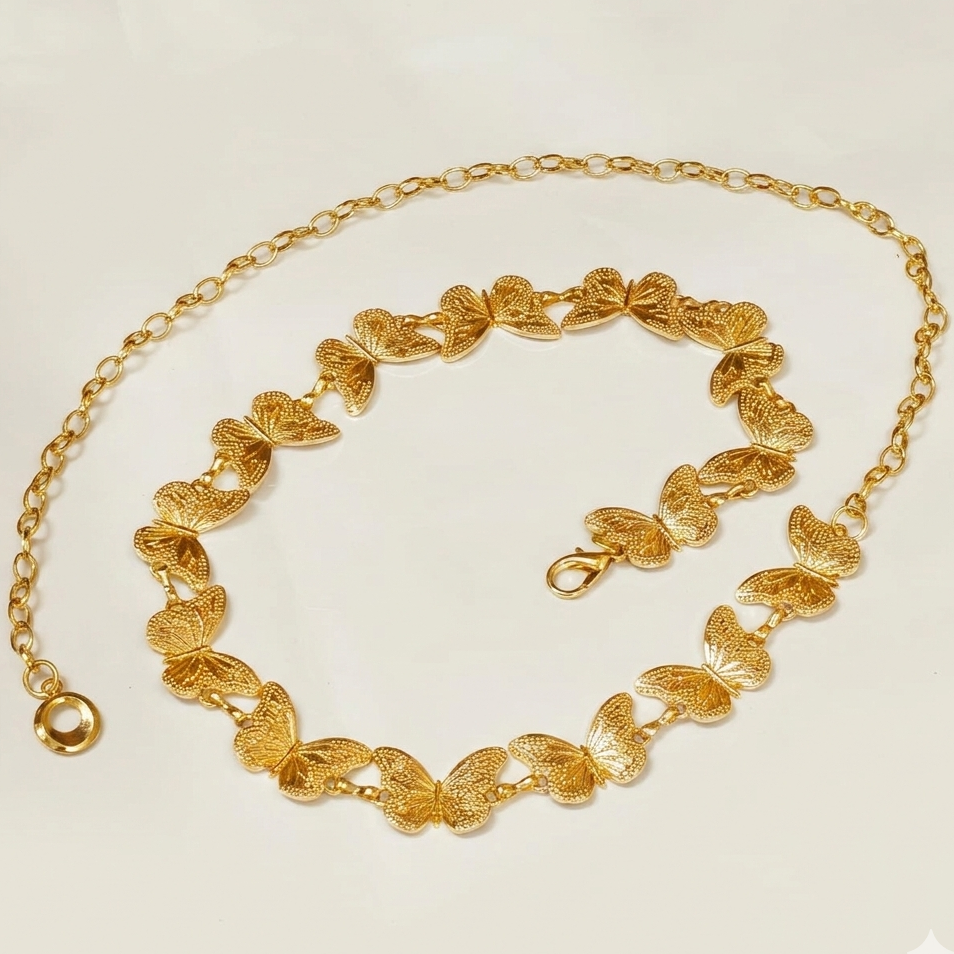 Gold plated butterfly motif waist chain belt, 43.5-inch kamarbandh for ethnic and festive women's styling – Gleemify