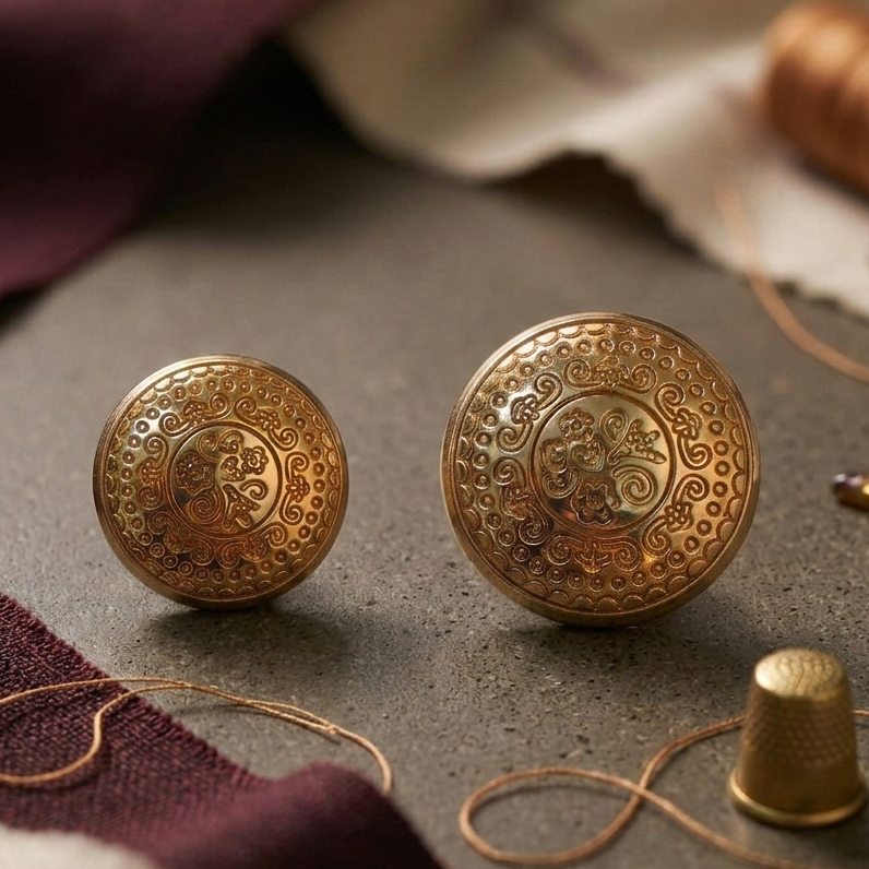Royal floral gold buttons packaging – metal, 18mm and 23mm, for jodhpuri bandhgala blazer – Gleemify