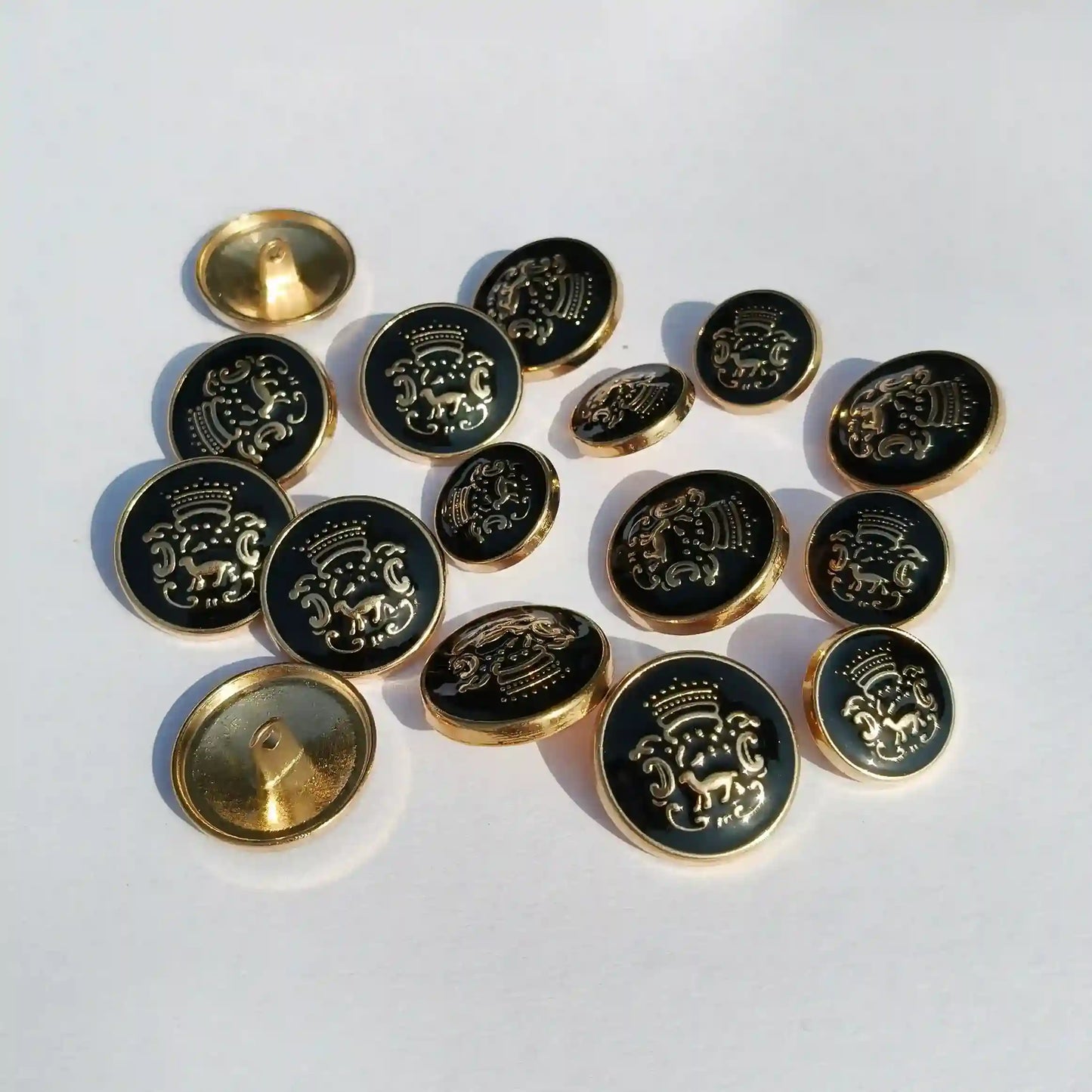 Designer Black & Gold Metal Button with Royal Horse Emblem (18mm & 23mm) for Bandhgala, Jodhpuri Suit, Blazer, Coats & More