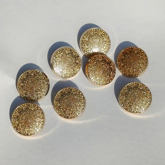 Designer Gold Metal Button with Royal Embossed Floral Scroll Design (18mm & 23mm) for Bandhgala, Jodhpuri Suit, Blazer, Coats & More