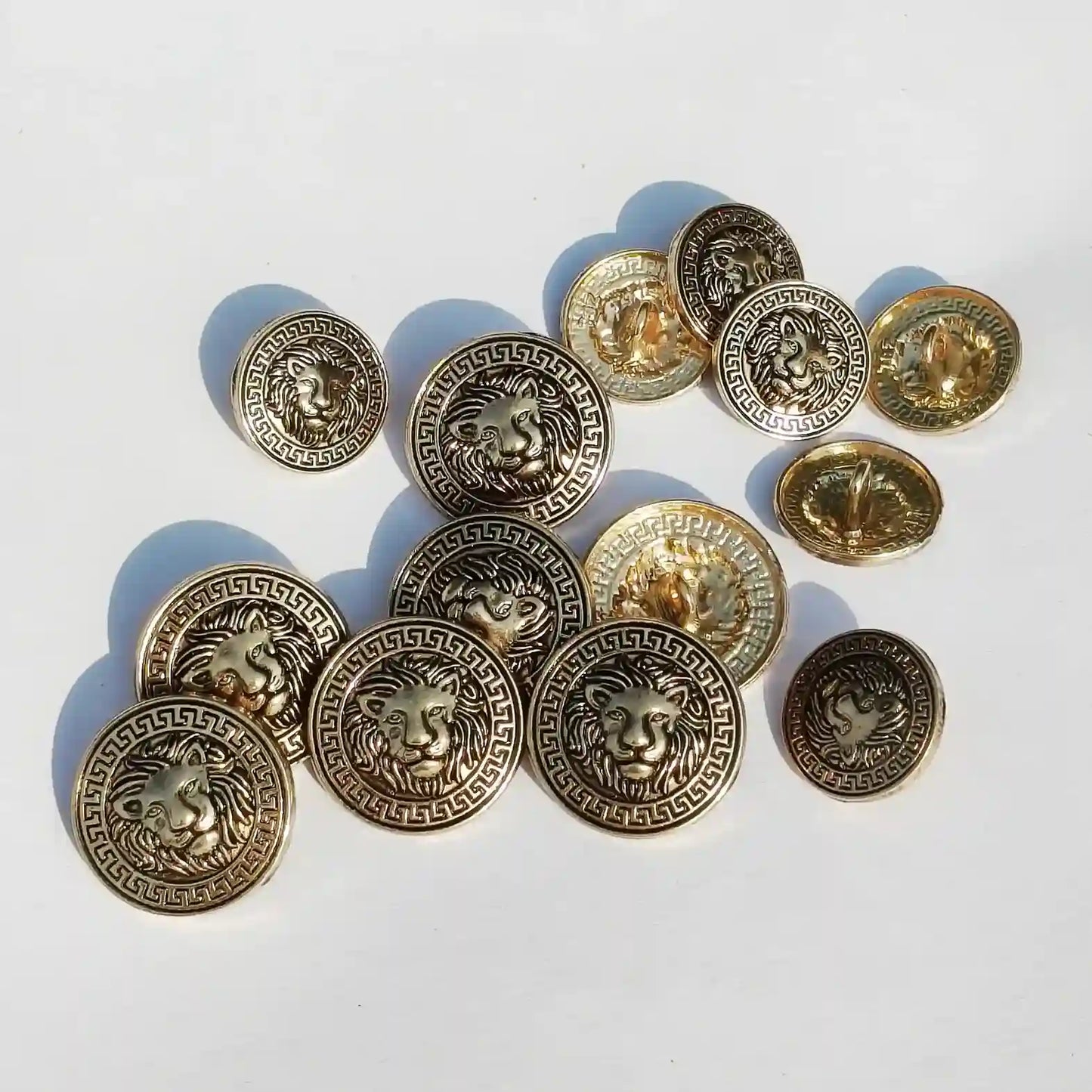 Gold lion head Greek key design metal buttons in 18mm and 23mm, set of 6, for blazers and jodhpuri suits – Gleemify