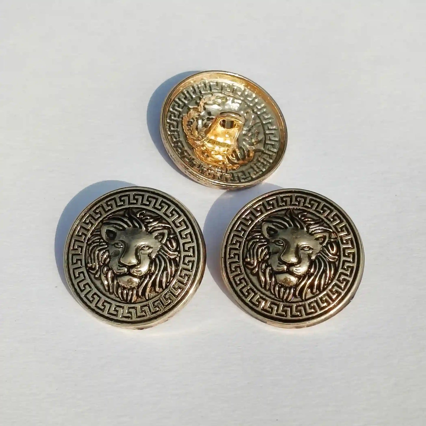 Gold Greek key buttons flat lay both 18mm and 23mm sizes – Gleemify