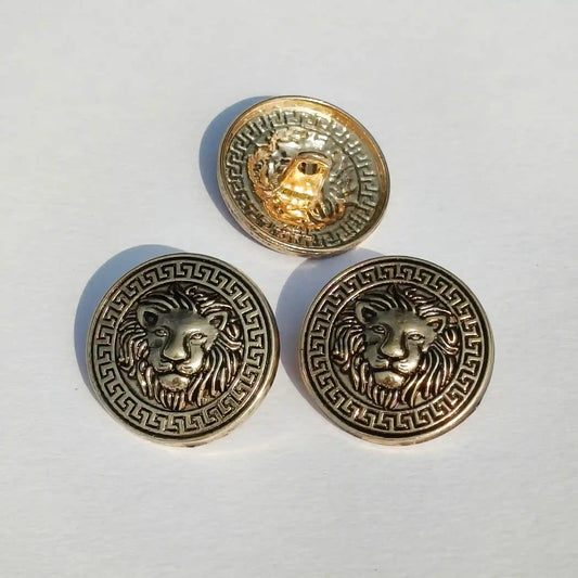 Designer Gold Metal Button with Royal Lion Head Greek Key Design (18mm & 23mm) for Bandhgala, Jodhpuri Suit, Blazer, Coats & More