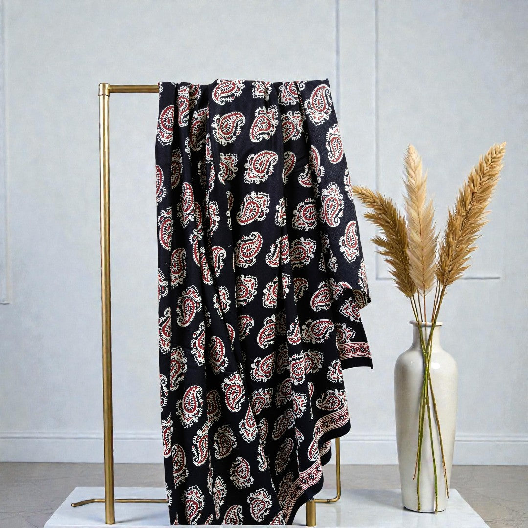 Paisley printed cotton fabric drape view – pure cotton, 42 inch wide, for summer ethnic wear – Gleemify