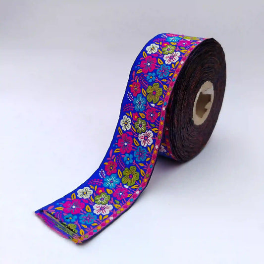 Blue Floral Embroidered Lace Trim for Sarees, Dresses, Dupattas, Blouses & DIY Craft | 2 Meters