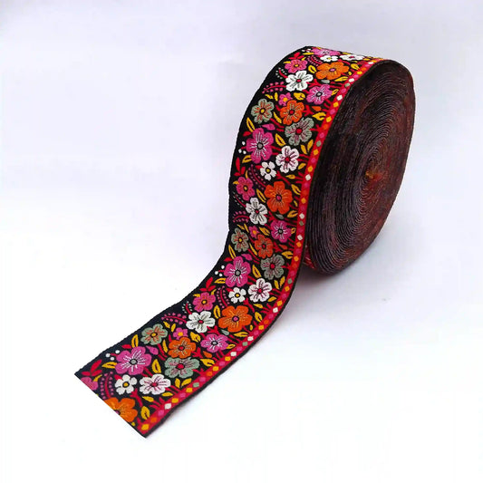 Black Multicolor Floral Lace Border for boutique, Lehenga, Kurti, Dupatta & Craft Projects | 2 Meters