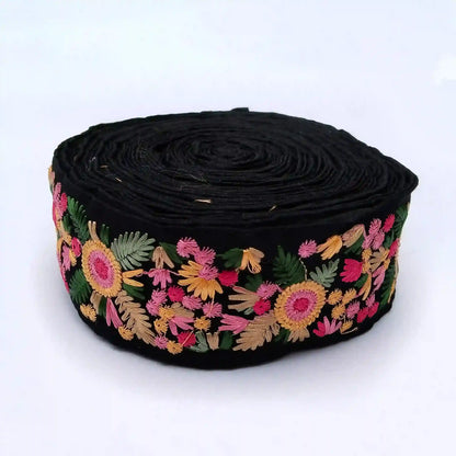 Black Zari Floral Embroidered Lace Trim for Sarees, Gowns, Dupattas, Dresses & DIY Decoration | 2 Meters