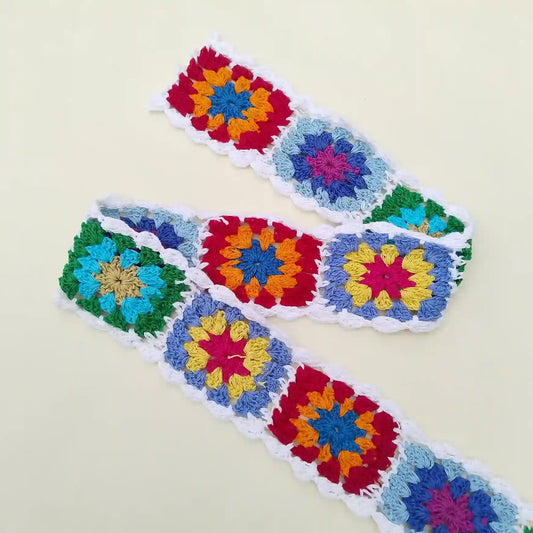 Handmade Crochet Multicolor Lace Trim for Saree, Dress, Dupatta, Curtain & DIY Decoration | 2 Meters