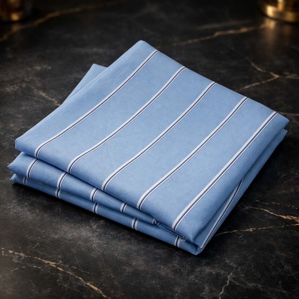 Sky blue striped premium cotton fabric, 58-inch wide, soft breathable textile for shirts and kurtis – Gleemify