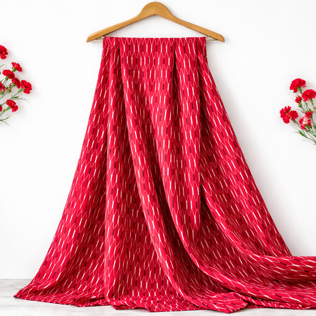 Red geometric cotton texture view – pure cotton, 58 inch wide, for dress shirt kurti sewing – Gleemify