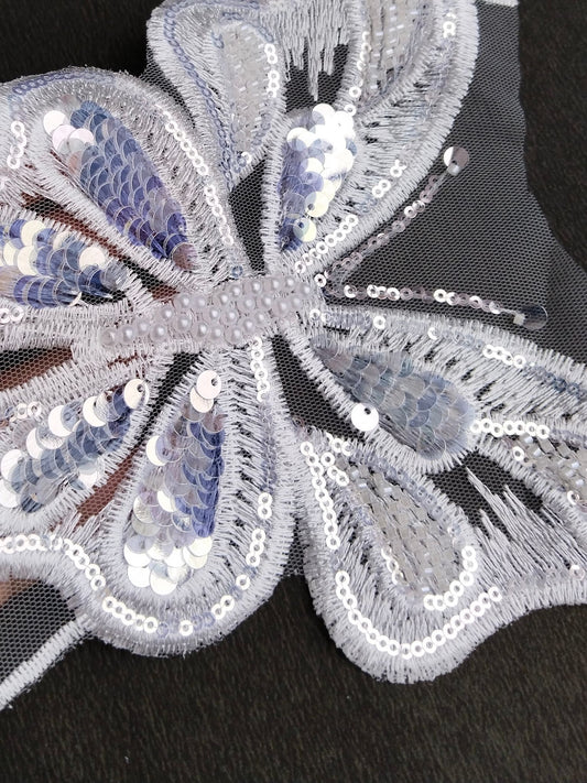 Silver Sequin Butterfly Patch for Dresses & Crafts