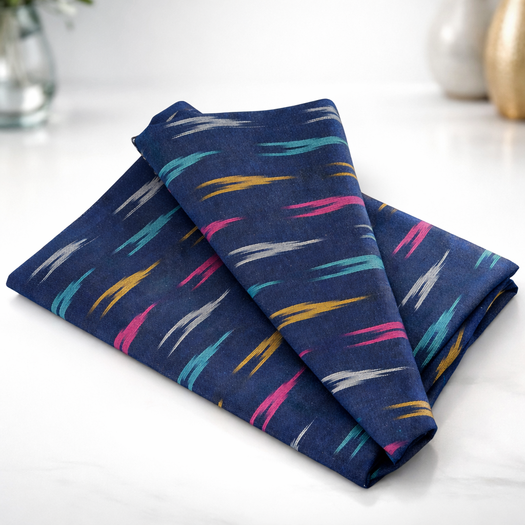 Ikat cotton print detail view – pure cotton, 44 inch wide, handloom for ethnic wear – Gleemify