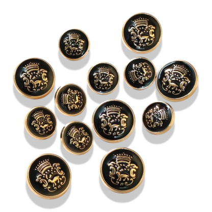 Black gold royal horse emblem buttons close-up detail India – Gleemify
