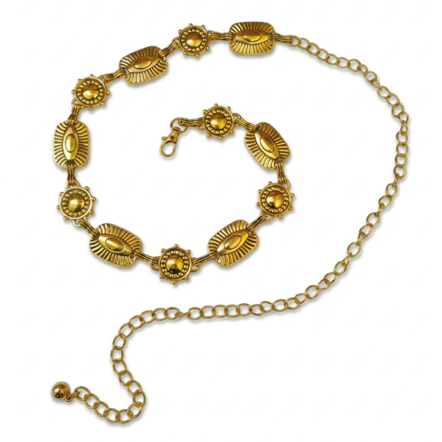 Gold chain kamarbandh on outfit – metal, 43 inch, for festive ethnic party wear women – Gleemify