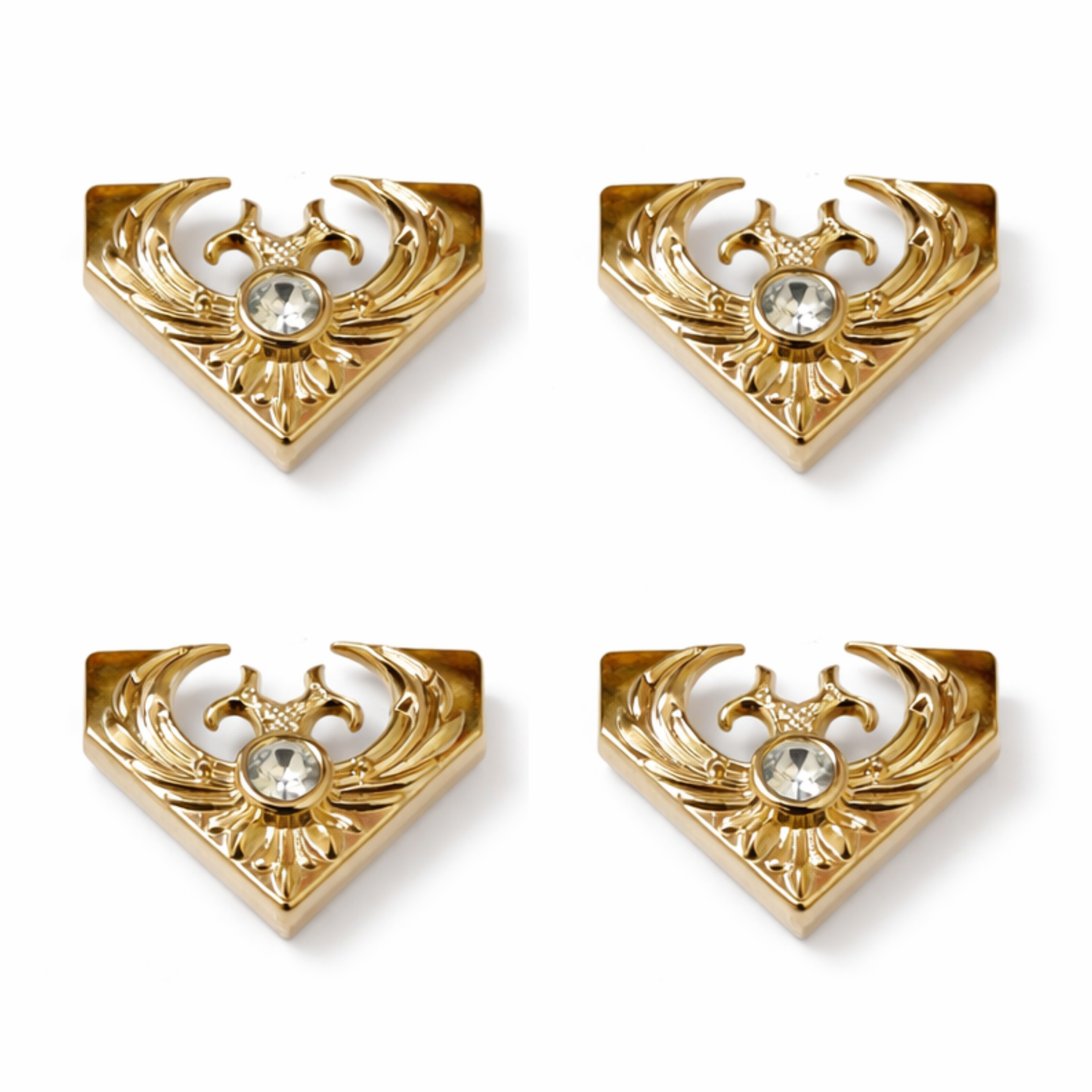 Gold eagle collar tips close-up – metal with crystal, set of 4, for shirt collar corner clips – Gleemify