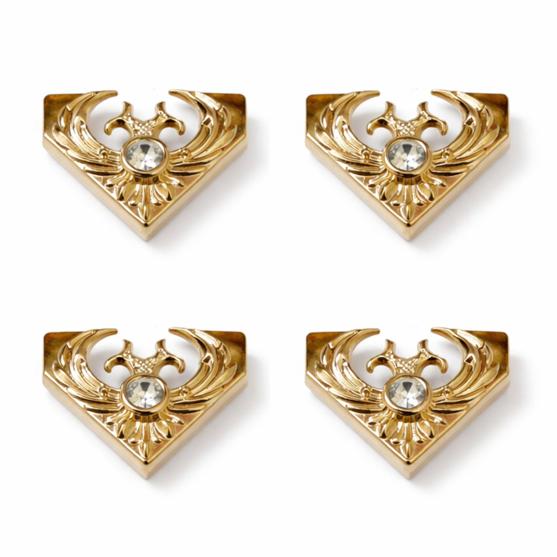Gold eagle collar tips close-up – metal with crystal, set of 4, for shirt collar corner clips – Gleemify