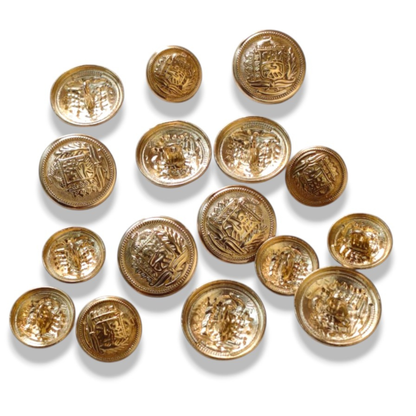 Royal shield crest gold buttons close-up heraldic detail India – Gleemify