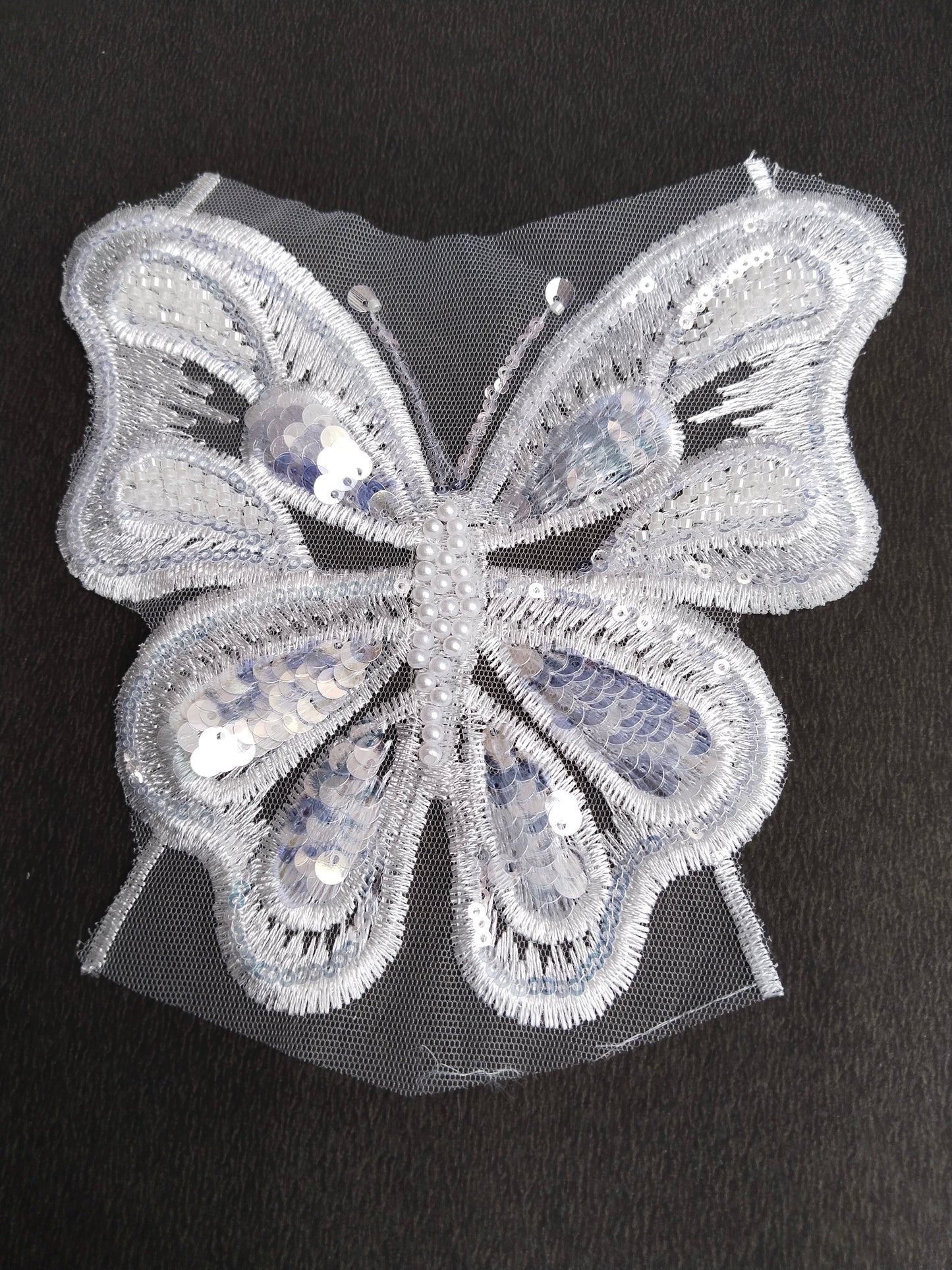Silver Sequin Butterfly Patch for Dresses & Crafts