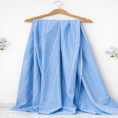 Sky blue striped cotton fabric swatch – pure cotton, 58 inch wide, for shirt kurti India – Gleemify
