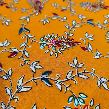 Mustard floral cotton drape – pure cotton, 40 inch wide, for ethnic dress kurti India – Gleemify