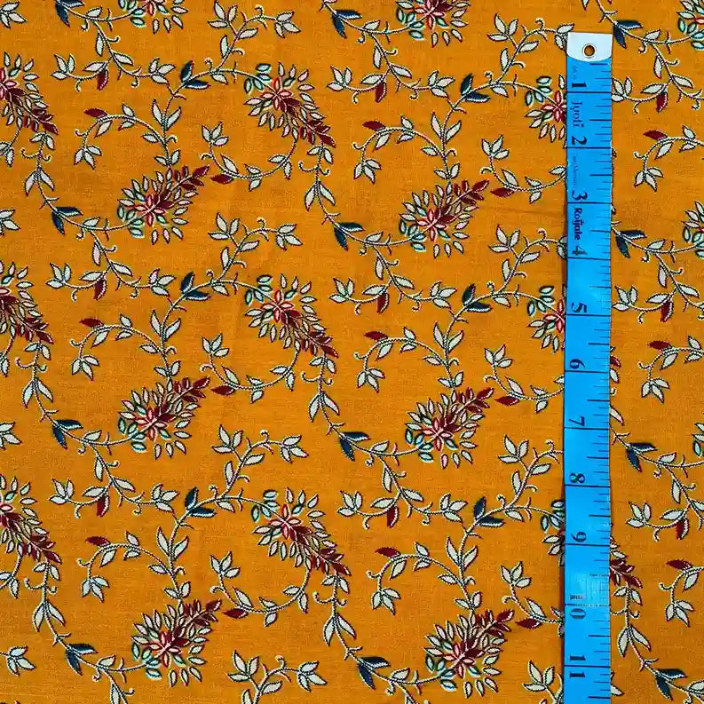 Mustard yellow cotton print detail – pure cotton, 40 inch wide, for summer kurti dress – Gleemify