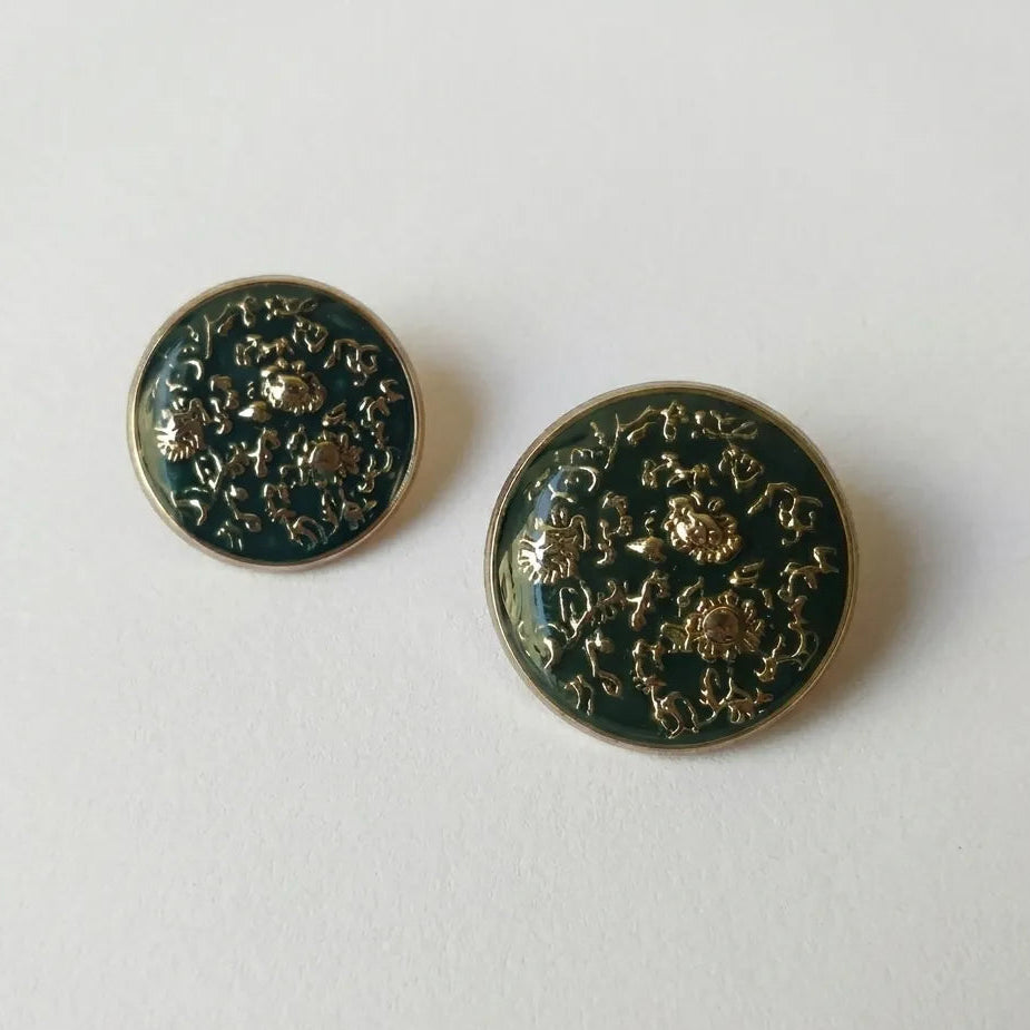 Dark green and gold floral design metal buttons in 21mm and 16mm, set of 12 for blazers, suits and coats – Gleemify