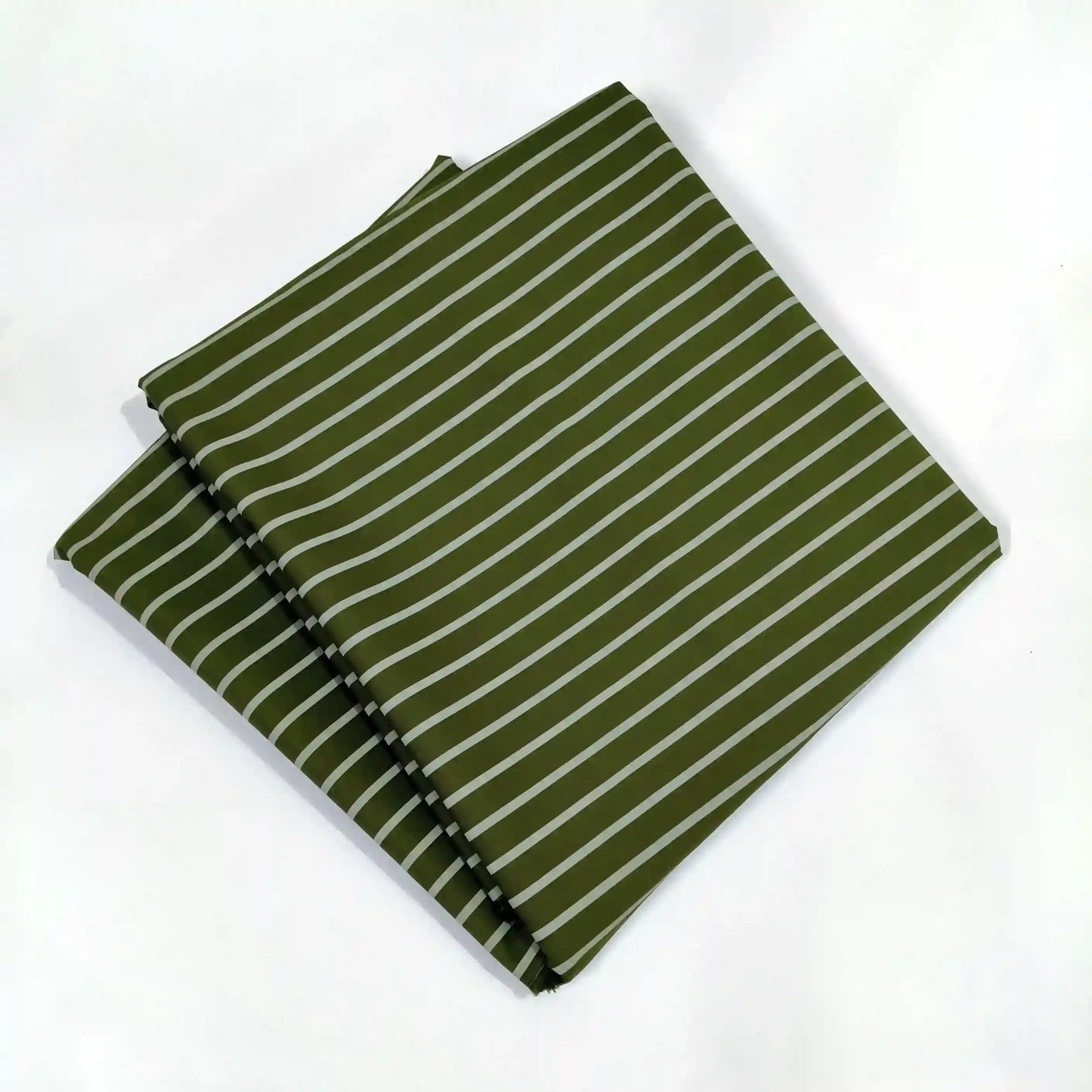 Olive green and white striped pure cotton fabric, 58-inch wide, lightweight breathable material for shirts – Gleemify