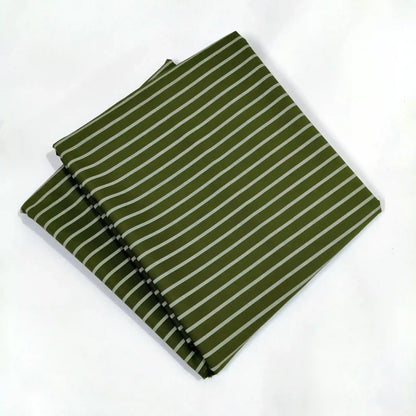 Olive green and white striped pure cotton fabric, 58-inch wide, lightweight breathable material for shirts – Gleemify