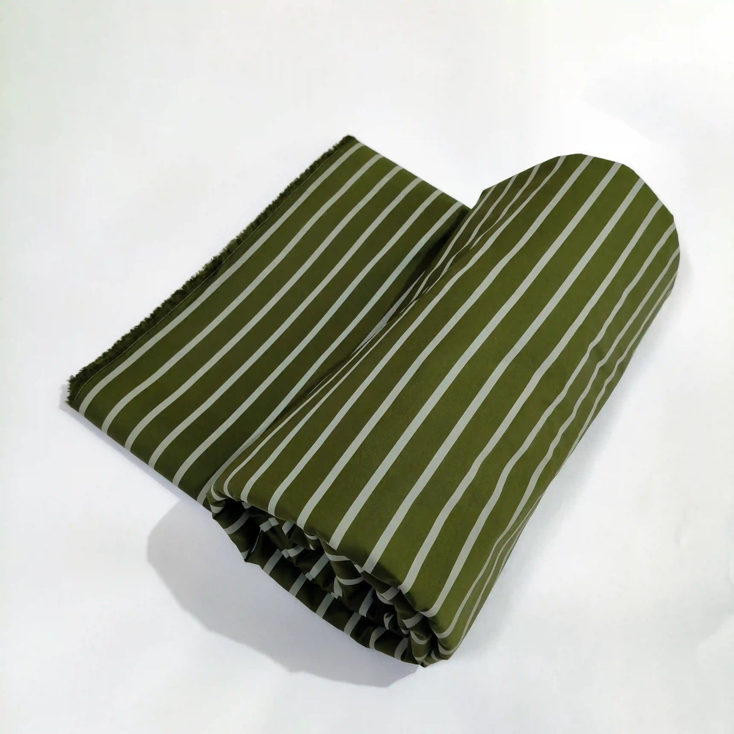 Olive green striped cotton detail view – pure cotton, 58 inch wide, for men kurta India – Gleemify