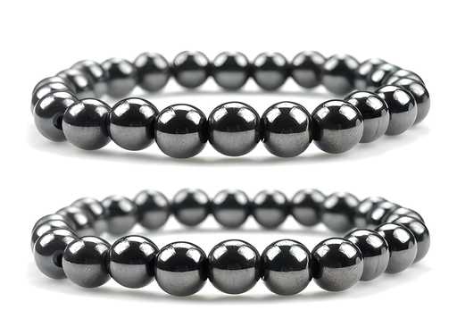Natural Round Beads Magnetic Hematite Crystal Stone 8mm Bracelet Pack of 2 with shiny black beads