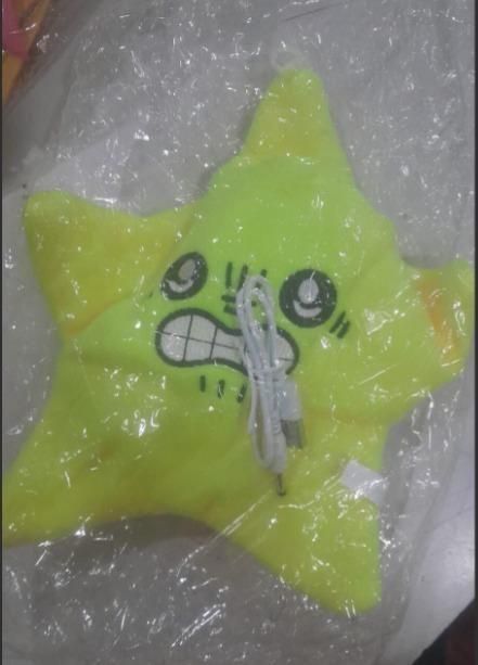 Rechargeable talking baby toys plush star in bright yellow with a cute face and USB charging cable