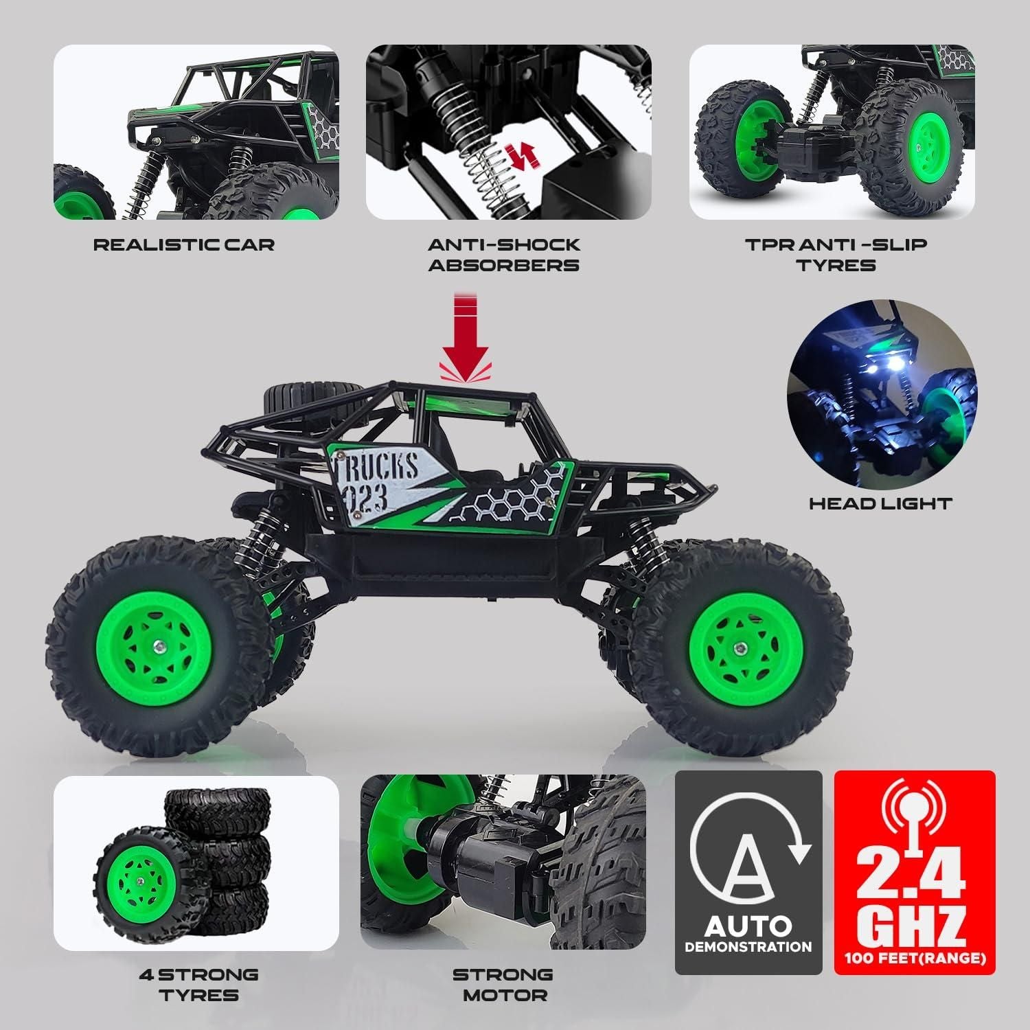 Gleemify remote control monster truck with anti-slip tires and strong motors for off-road adventures